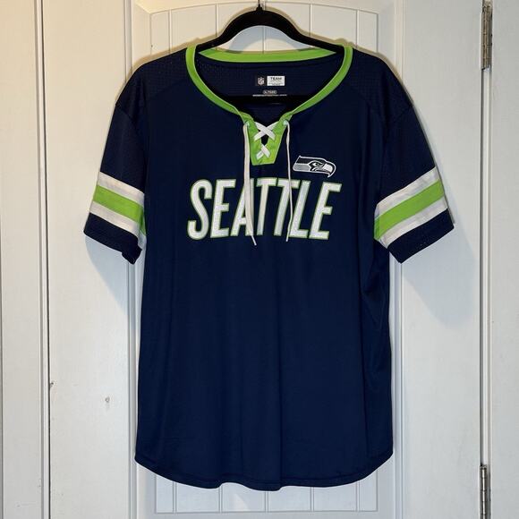 Seattle Seahawks Women’s Lace Sparkle Logo Up Shirt Size XL - Picture 1 of 5